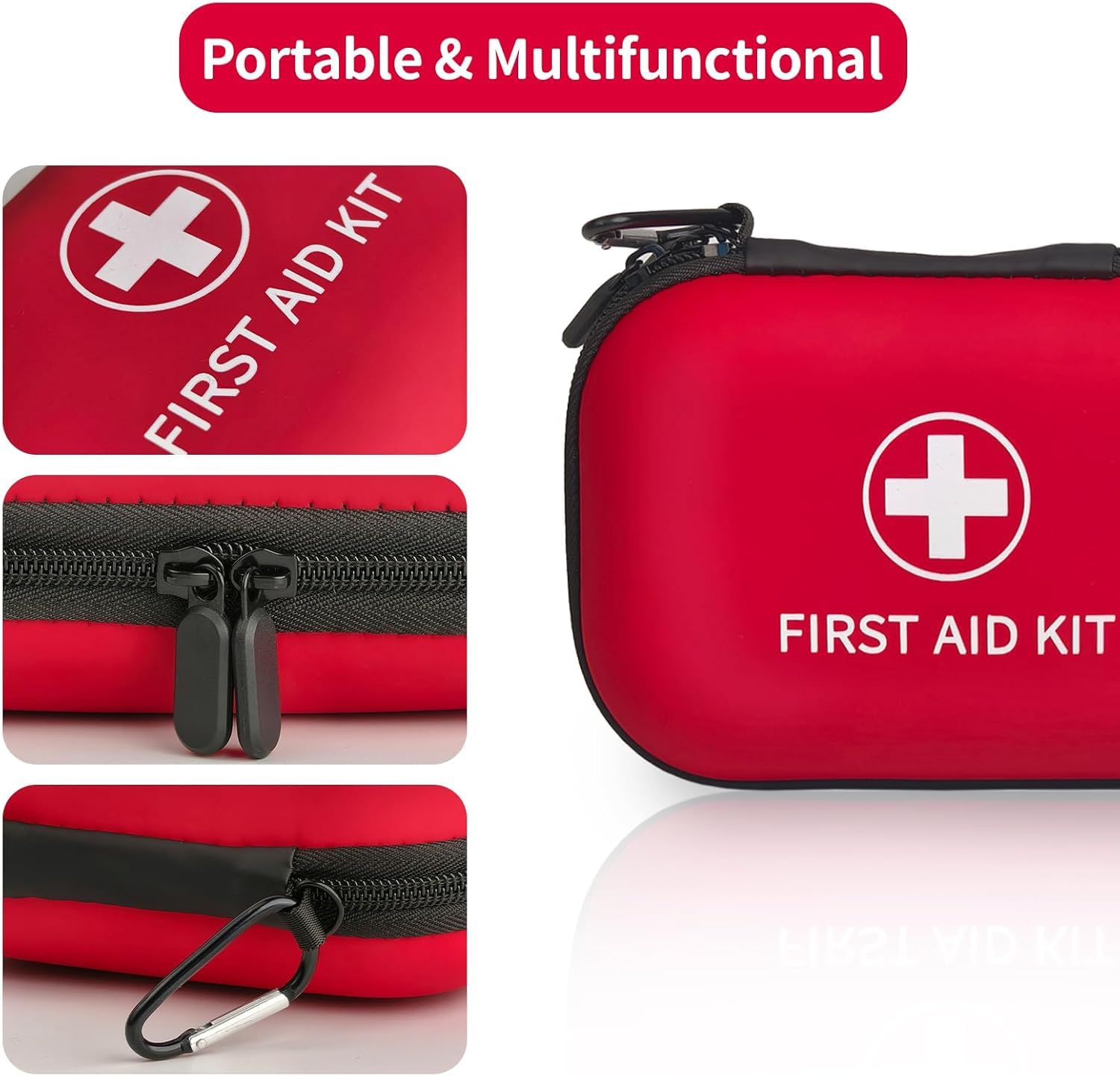 Red utility kit with black zipper