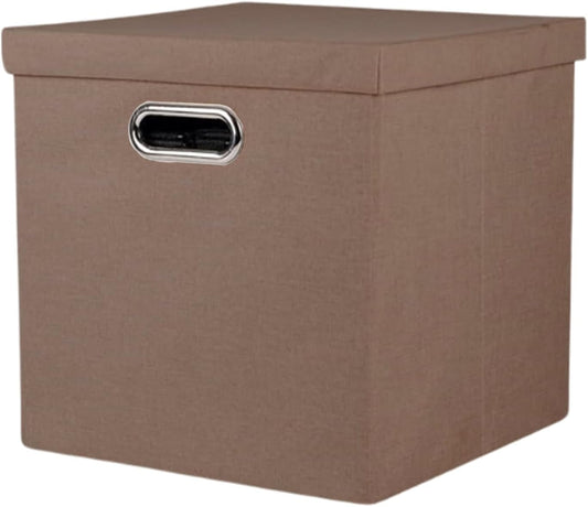 Brown storage box with a lid and handle on a white background