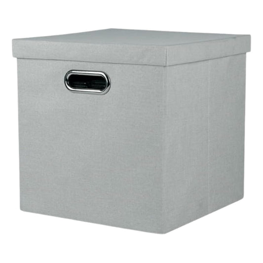 Gray storage box with a lid and handle on a white background