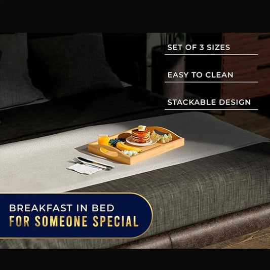 Bamboo wood tray for breakfast in bed service, part of a versatile serving tray set.