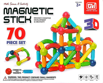 70-Piece Magnetic Sticks Set - STEM Educational 3D Construction Blocks