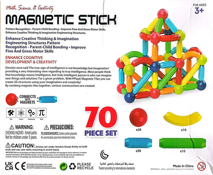 70-Piece Magnetic Sticks Set - STEM Educational 3D Construction Blocks