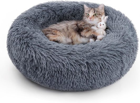 Cozy Donut Cat Bed - Soft Plush Pet Bed for Small Cats & Dogs (Up to 15 lbs)