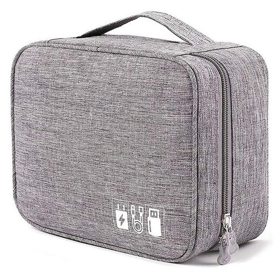 Double Layer Electronics Cable Organizer Bag - Travel Cord Storage Case (Grey)