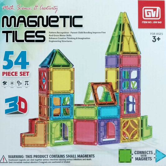 54 Piece Magnetic Tiles STEM Toy for Kids - Vibrant magnetic tiles building blocks set sparks creativity and educational fun.