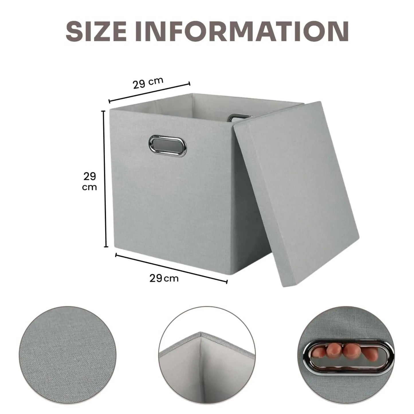 11-inch grey collapsible storage box, demonstrating ideal dimensions for folding boxes storage.