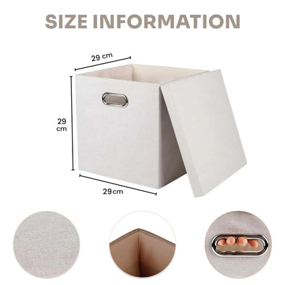 Foldable storage box dimensions: 29cm (11.4in) cubes, ideal as folding storage box for efficient organization.