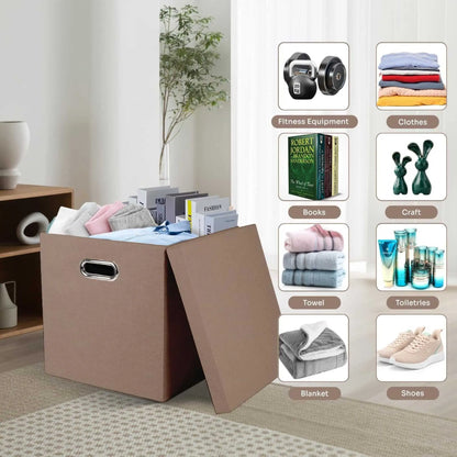 Foldable storage box for clothes & books. Shows versatility as a folding organizer box.