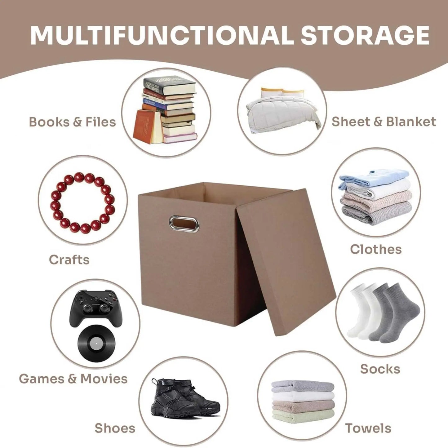 Multifunctional brown foldable box: ideal for clothes, shoes, socks, books, crafts. Collapsible box.