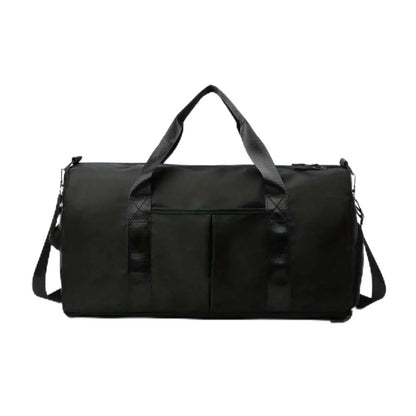 Large travel duffel bag in black nylon with shoulder strap, ideal mens travel duffel bag for trips & gym.