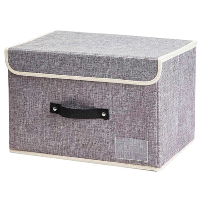 Grey foldable storage box, collapsible storage box with lid & handle for versatile home organization.