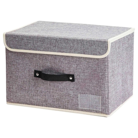 Grey foldable storage box, collapsible storage box with lid & handle for versatile home organization.