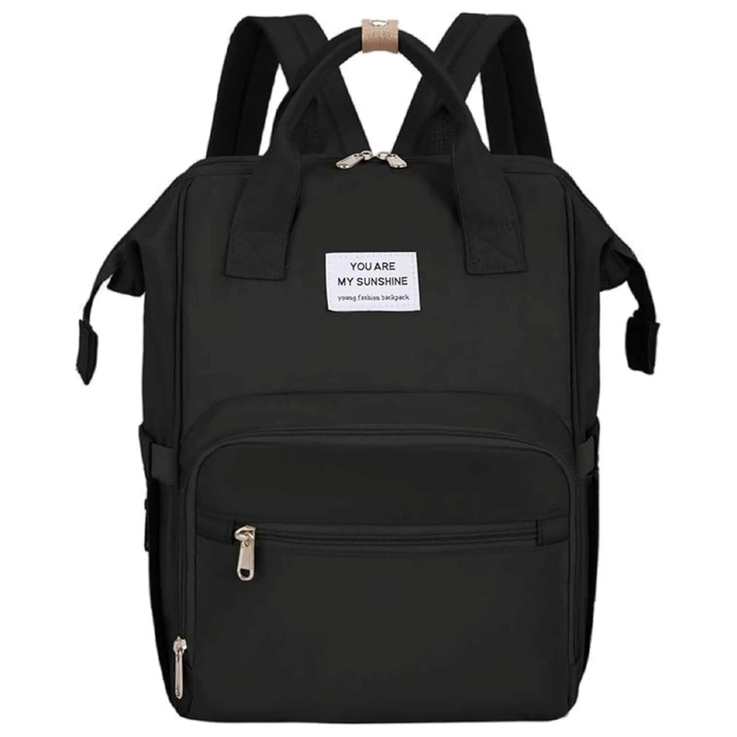 Large capacity diaper bag backpack, waterproof nappy bag, featuring top handles and organized compartments for travel.