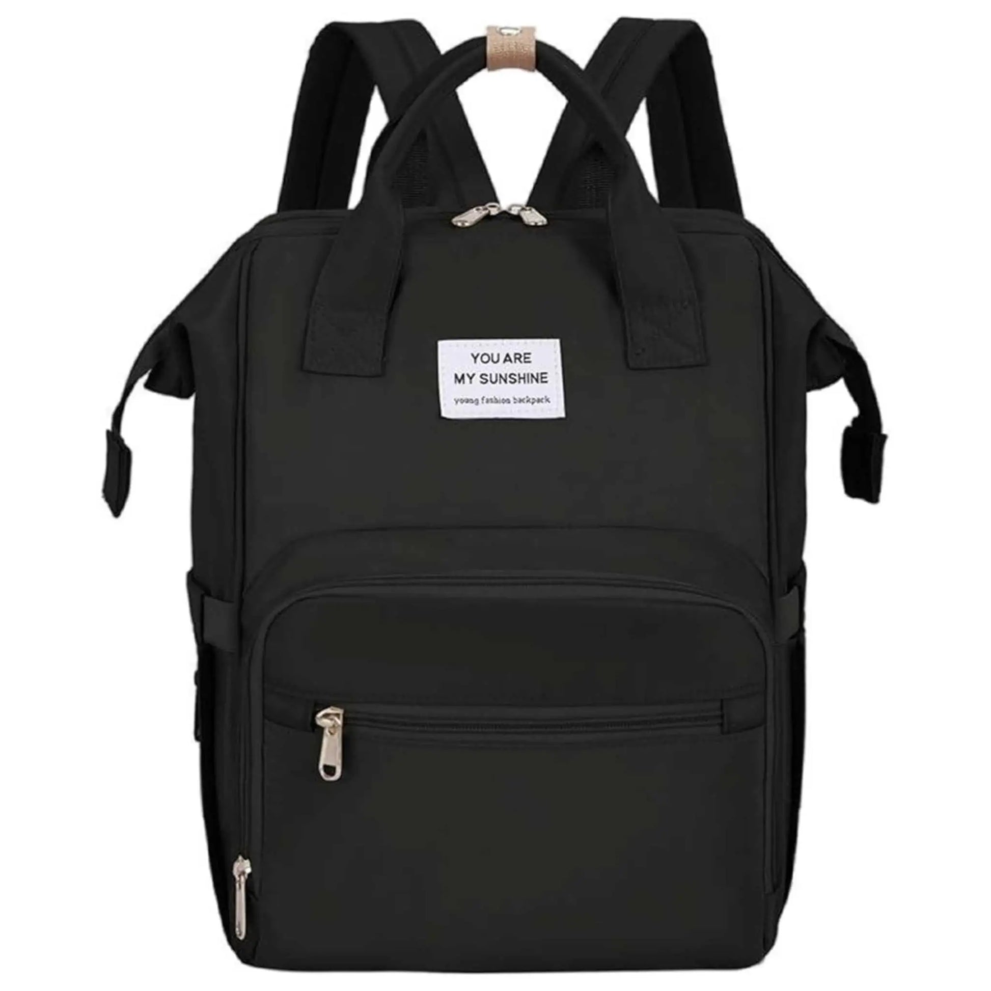 Large capacity diaper bag backpack, waterproof nappy bag, featuring top handles and organized compartments for travel.