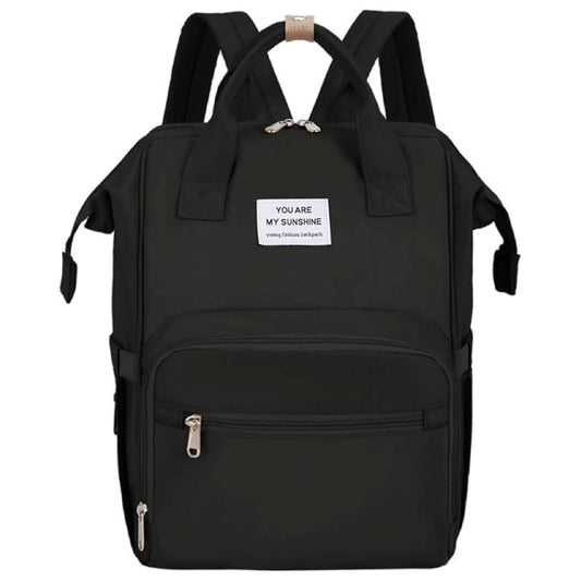 Large capacity diaper bag backpack, waterproof nappy bag, featuring top handles and organized compartments for travel.