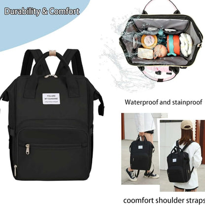 Waterproof nappy bag with durable, stainproof lining, protecting contents, ideal as a large diaper backpack.