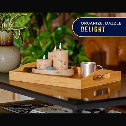 Decorative bamboo wood tray set as an accent, perfect coffee and tea tray.