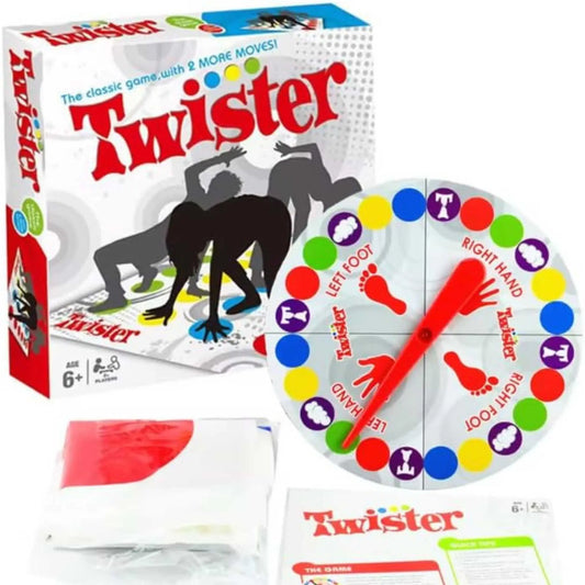 Classic Twister game for adults in box: includes spinner and mat for fun indoor activity. The game Twister for parties.