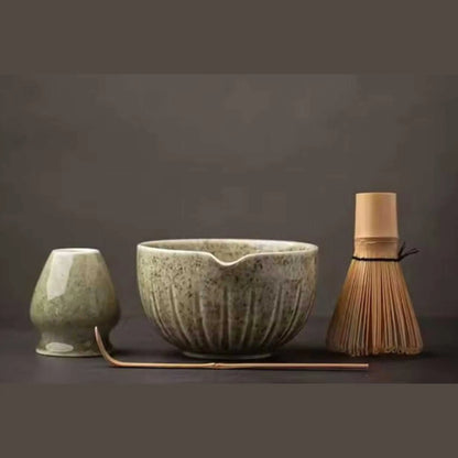 Authentic 4-piece Japanese matcha tea set: includes ceramic bowl, bamboo whisk, scoop, and whisk holder. Best matcha tea set.