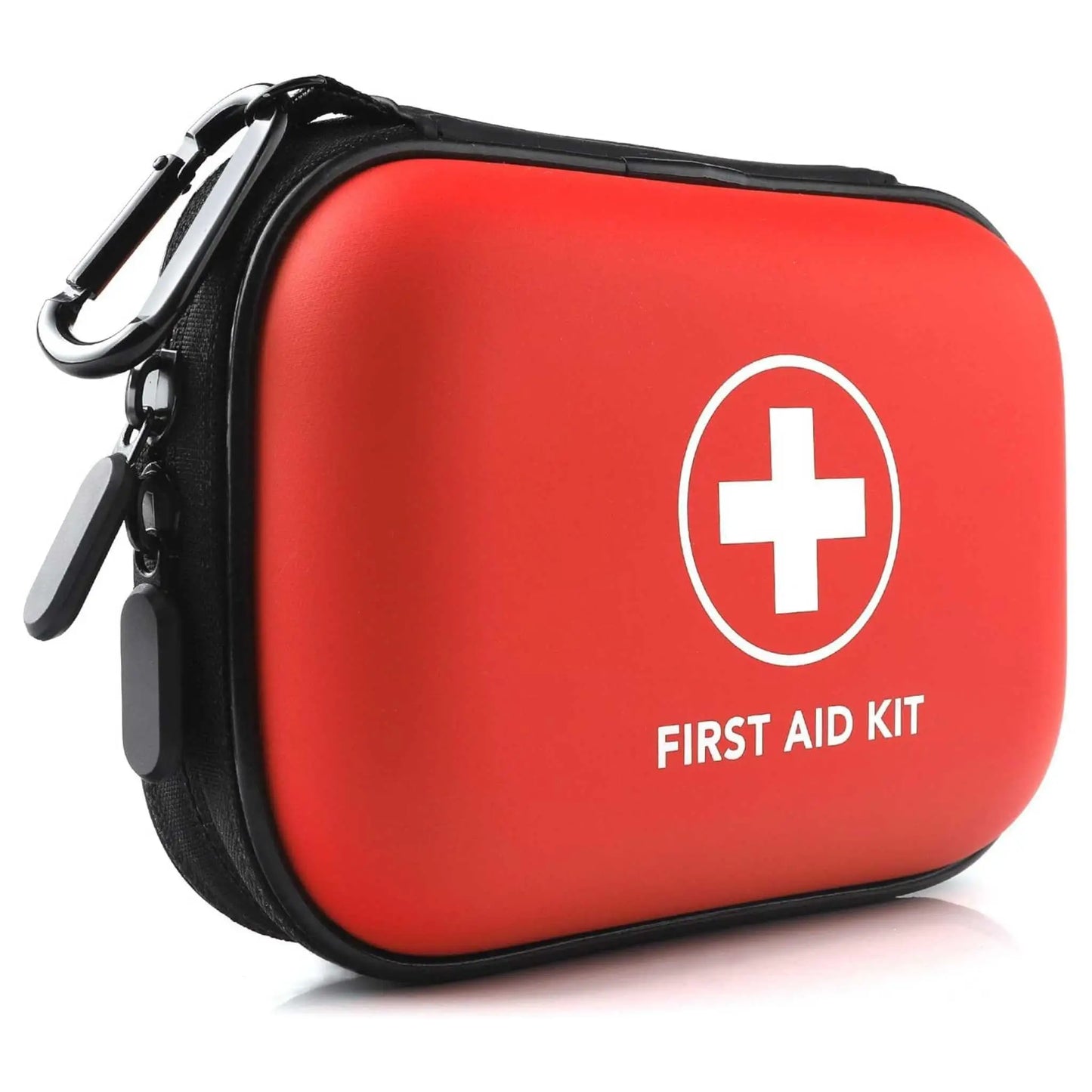 Red 200-piece first aid kit for emergencies. Comprehensive medical supplies for home and travel.