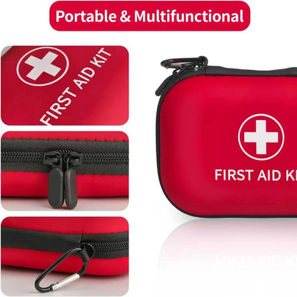 Durable red first aid kit with zipper and clip. A reliable aid kit for preparedness.