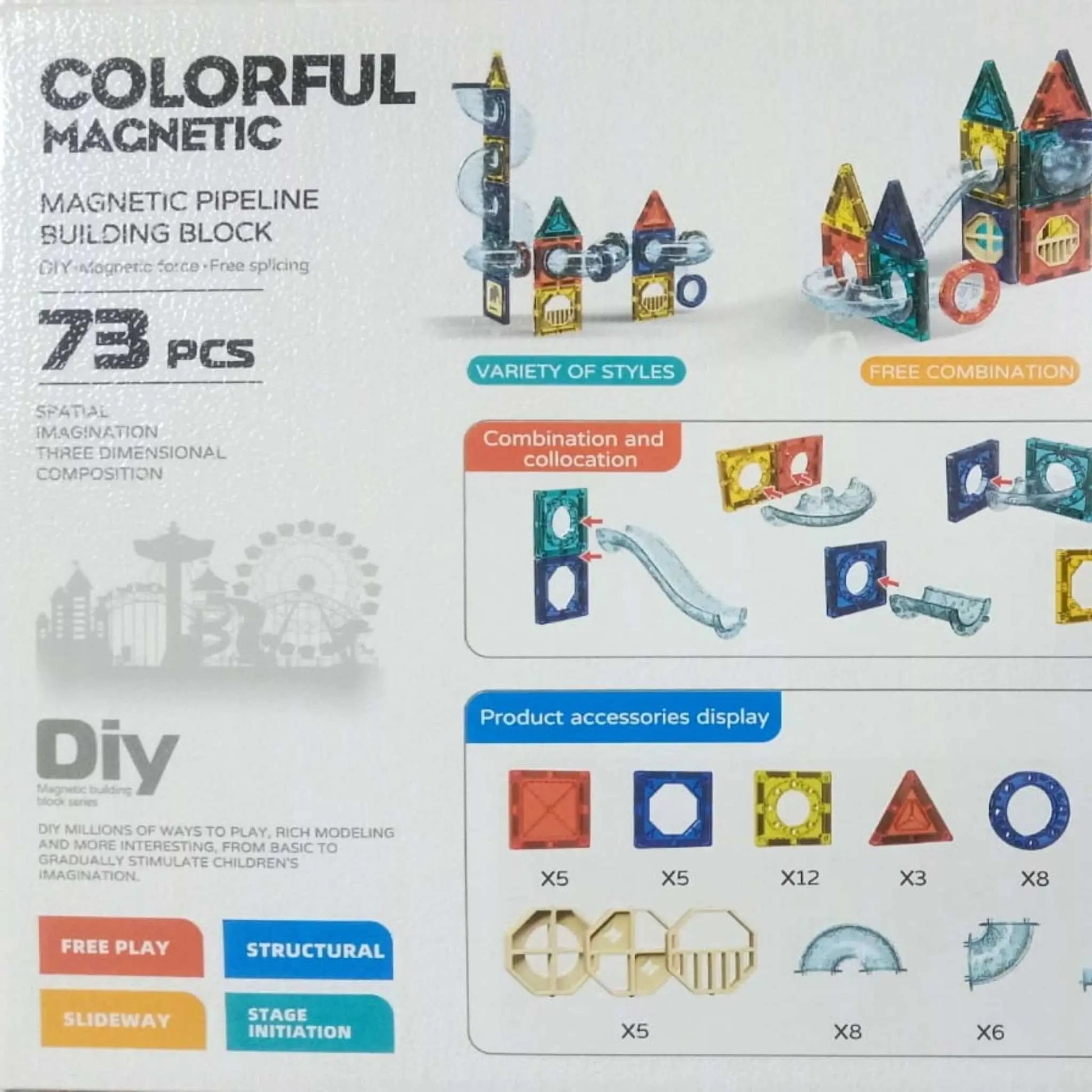 Best magnetic tiles set: 73-piece magnetic tiles building blocks STEM toy with transparent pieces & details.