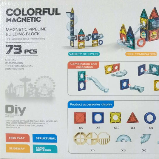 Best magnetic tiles set: 73-piece magnetic tiles building blocks STEM toy with transparent pieces & details.