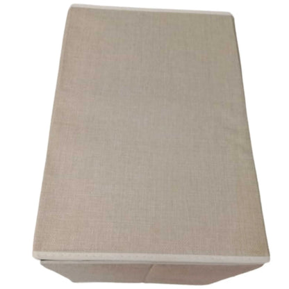 Large beige foldable storage box, durable fabric bin, ideal for folding boxes storage. Overhead view.