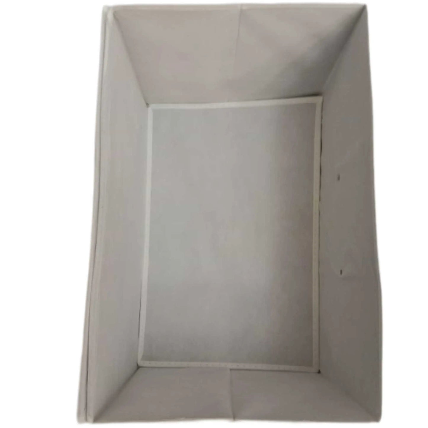 Interior of beige foldable storage boxes, showing reinforced walls for collapsible box storage.