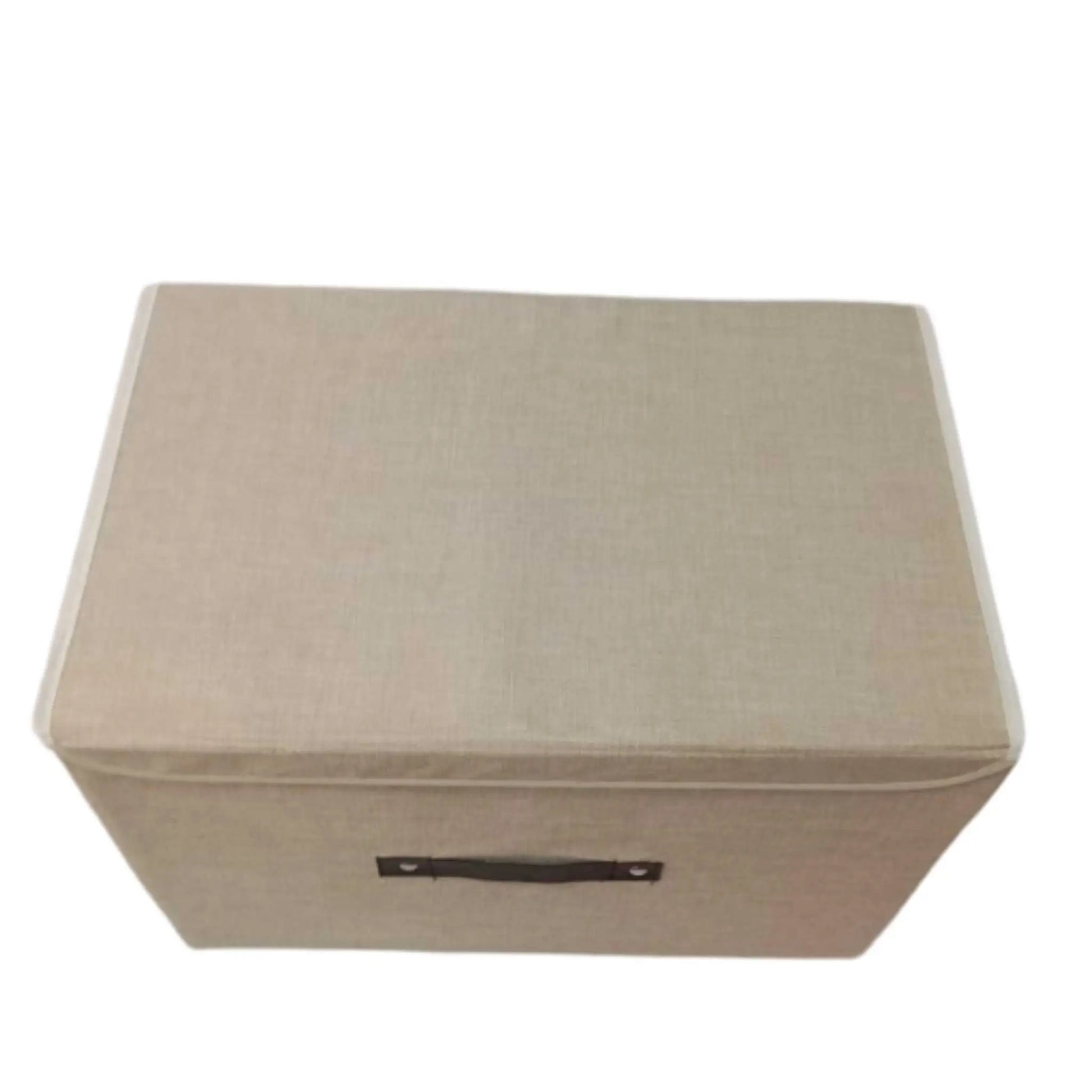 Top front view of beige folding storage boxes for clothes, an essential foldable organizer box.