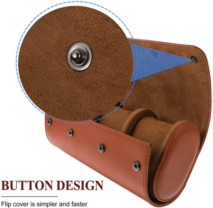 Brown leather flip cover with button design on a white background