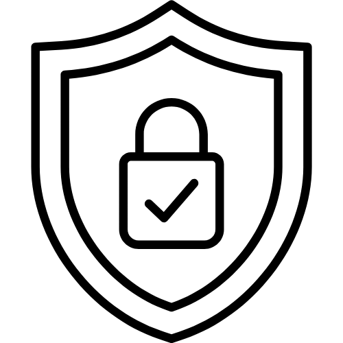 Shield icon with a lock and checkmark inside on a white background